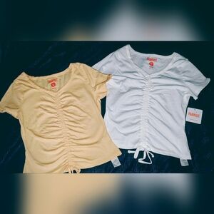 NWT Fabkids Bundle Of 2 Short Sleeve Ruched Tee - White & Peach